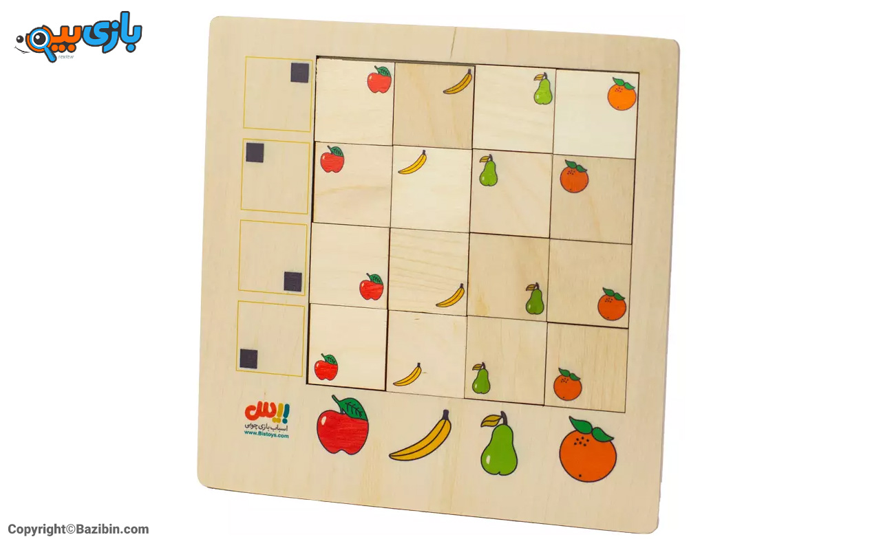 بازی پازل هوش 16 قطعه چوبی طرح میوه ها بیس